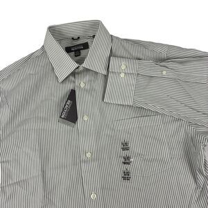 New Mens Kenneth Cole Gray Striped Dress Shirt Size L 16-16.5 32/33 NWT Regular